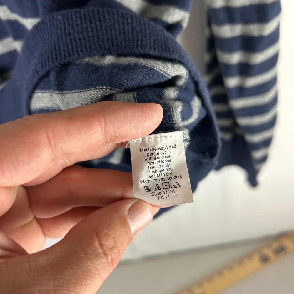 J‎ Crew Mens Striped Crewneck Sweater Cotton Cashmere Navy Grey Size L